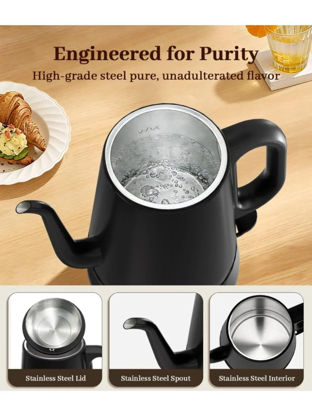 1L Gooseneck Electric Kettle for Pour-Over Coffee & Tea, Fast Boiling, BPA-Free